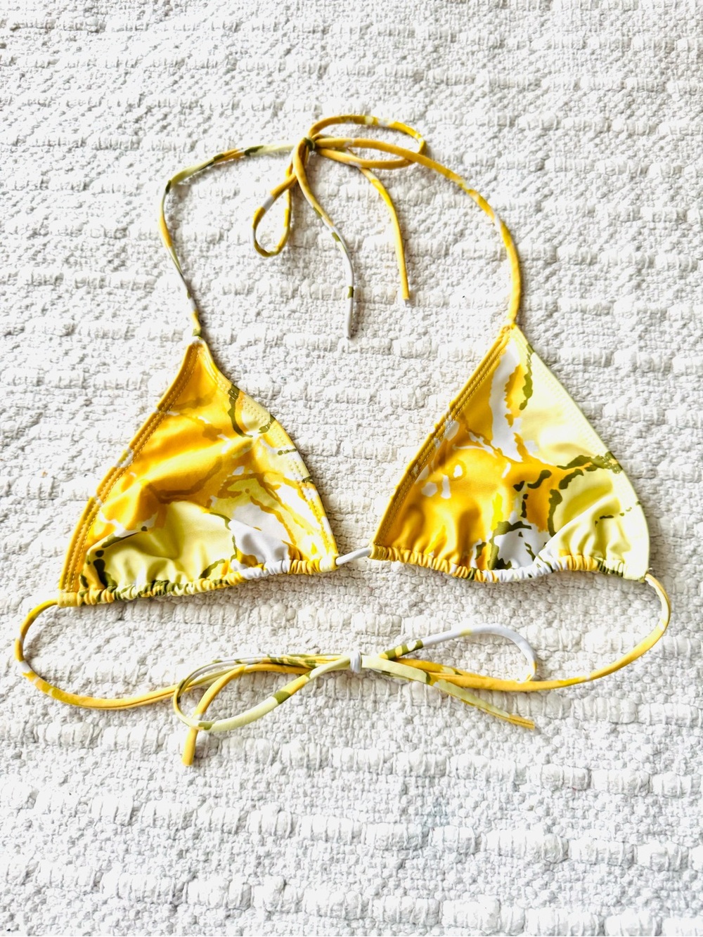 Faithfull the Brand Yellow Abstract Print Triangle Tie-Back Bikini Top
